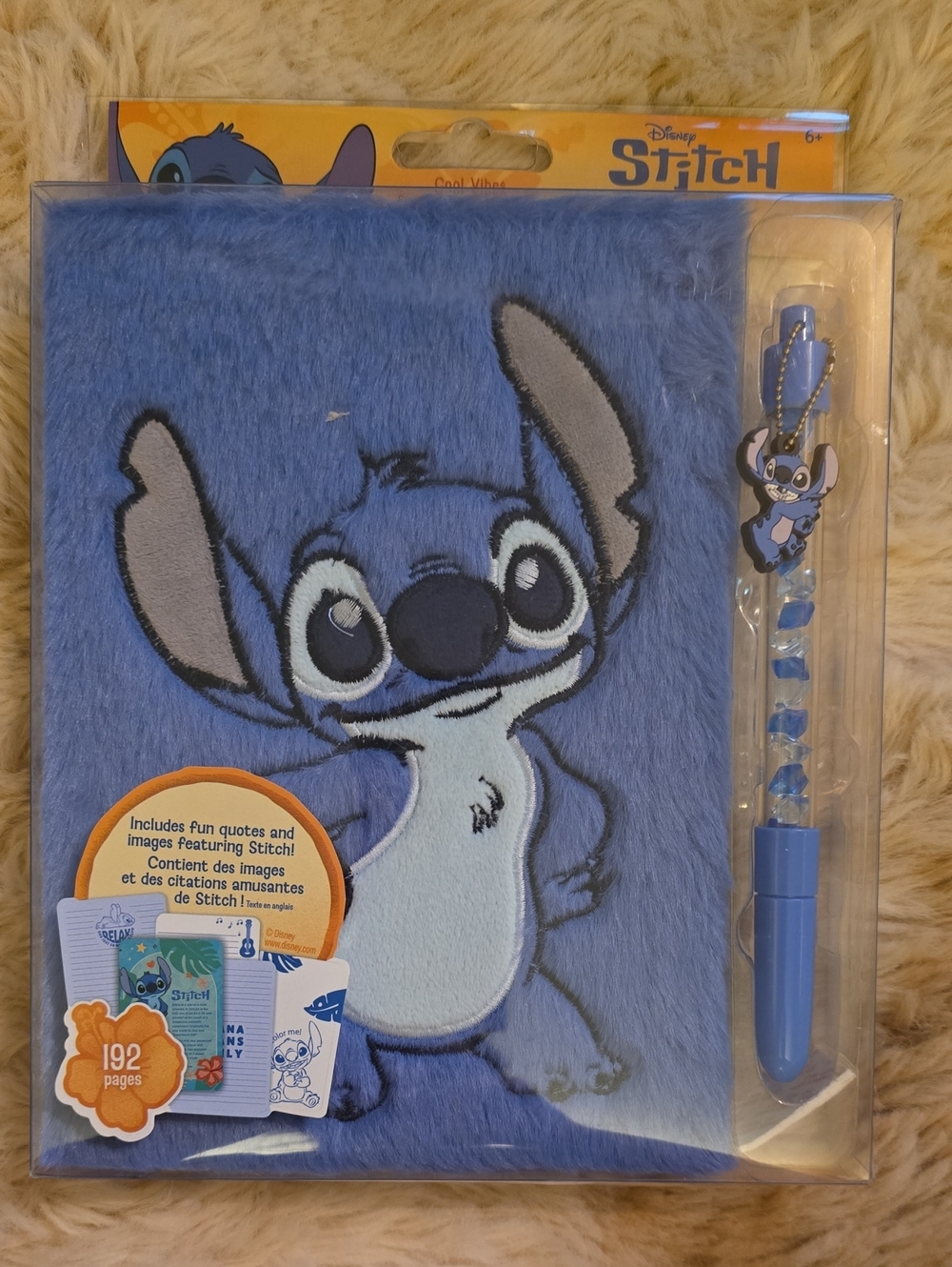 Disney Stitch Fuzzy Blue Journal with Character Pen